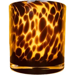 Hapton House Tortoise Shell Glass Candle Holder - Votive and Small Pillar Candle Holder - Leopard Print - Cheetah Print - Animal Print - Tortoiseshell - Candle Jar - Wedding - Holiday Decor - Large