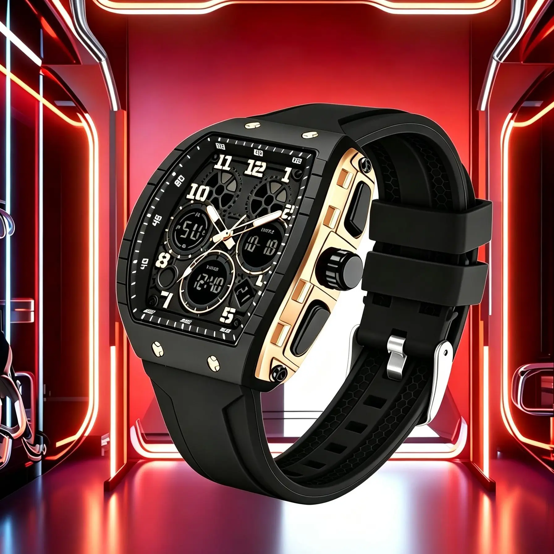 Men's Casual Barrel Watches with a Luminous Dial, Waterproof Sport Design and Silicone Strap for Daily Wear, Casual Wristwatch, Luminescent Dial, Analog Wristwatch, Casual Trendy Wristwatch