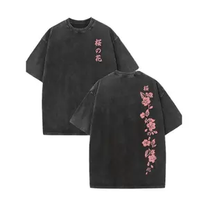 Japanese Cherry Blossom Double-Sided Cherry Blossom Pattern Print.  Short Sleeve Washed T-Shirt 230g Cotton Double-Sided Washed All-Matching Fashionable Retro Batik High y2k,Vintage,Streetwear Christmas gift,Thanksgiving gift,Cyber Monday graphic tees