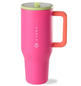 32 oz Water Bottle with Handle & Flip Straw - Fits in Cup Holder, Leak Resistant Tumbler-Reusable Insulated Stainless Steel & Rubber Base - Gifts for Women & Men, Orchid