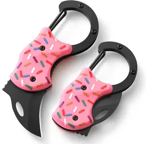 Donut Folding Pocket Utility Knife,1.34''Blade Small EDC Knife,Pink Pocket Knife for Women Men,Cute Folding Knife Box Cutter，Perfect Christmas Gift for Women（Donut）