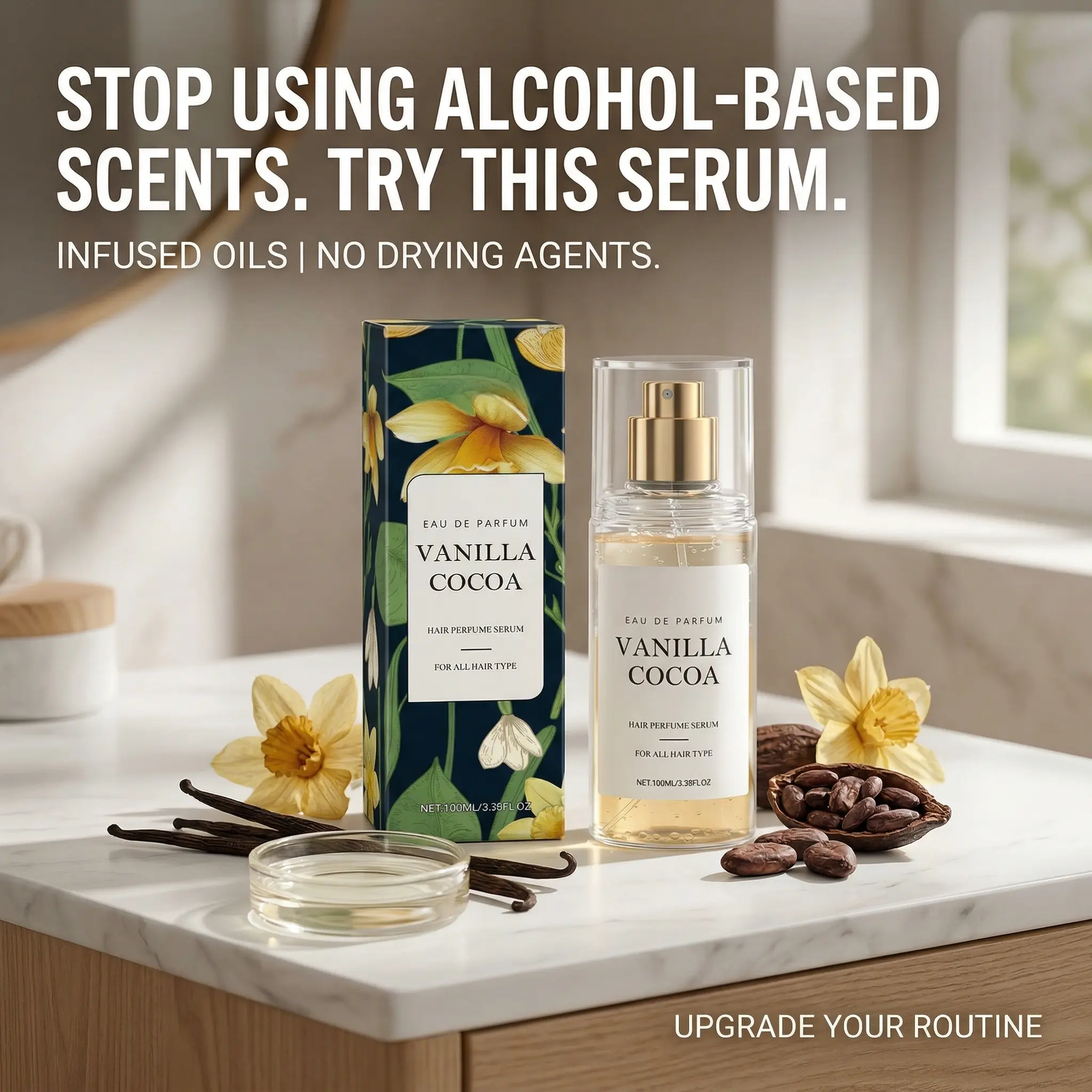 Vanilla Cocoa Hair Perfume Spray & Body Fragrance Mist - Fresh Scent for Hair and Body long-lasting sweet fruity Elegant Eau de Parfum natural long-lasting fragrance floral gourmand fragrance e daily portable