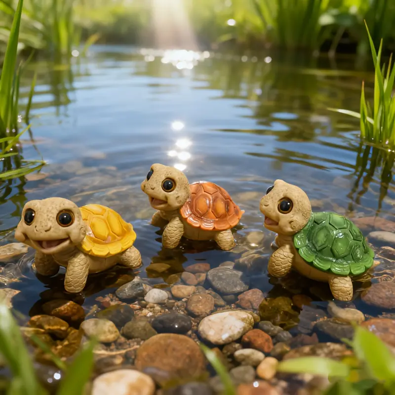 3 pieces, handcrafted resin Turtle Garden statues, Decorative Figurine Set - retro animal sculptures, Animal decorations, vivid eyes and bright colors, outdoor decoration suitable for gardens, lawns, courtyards