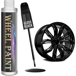 Gloss Black Rim Touch Up Paint, Rim Paint Pen, Car Wheel Scratch Repair Kit for Curb Rash & Scratches, Universal Gloss Black Enamel paint for Alloy/Metal rims (1 fl oz), Scratch Resistant, Covers 1 Sq Ft