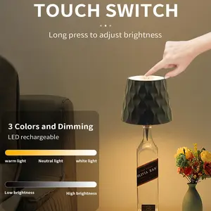 Modern Minimalist LED Wine Bottle Lamp, Home Decor Light, Wireless Touch Control, Adjustable 3 Color Lighting, Rechargeable USB Power, Matte Finish