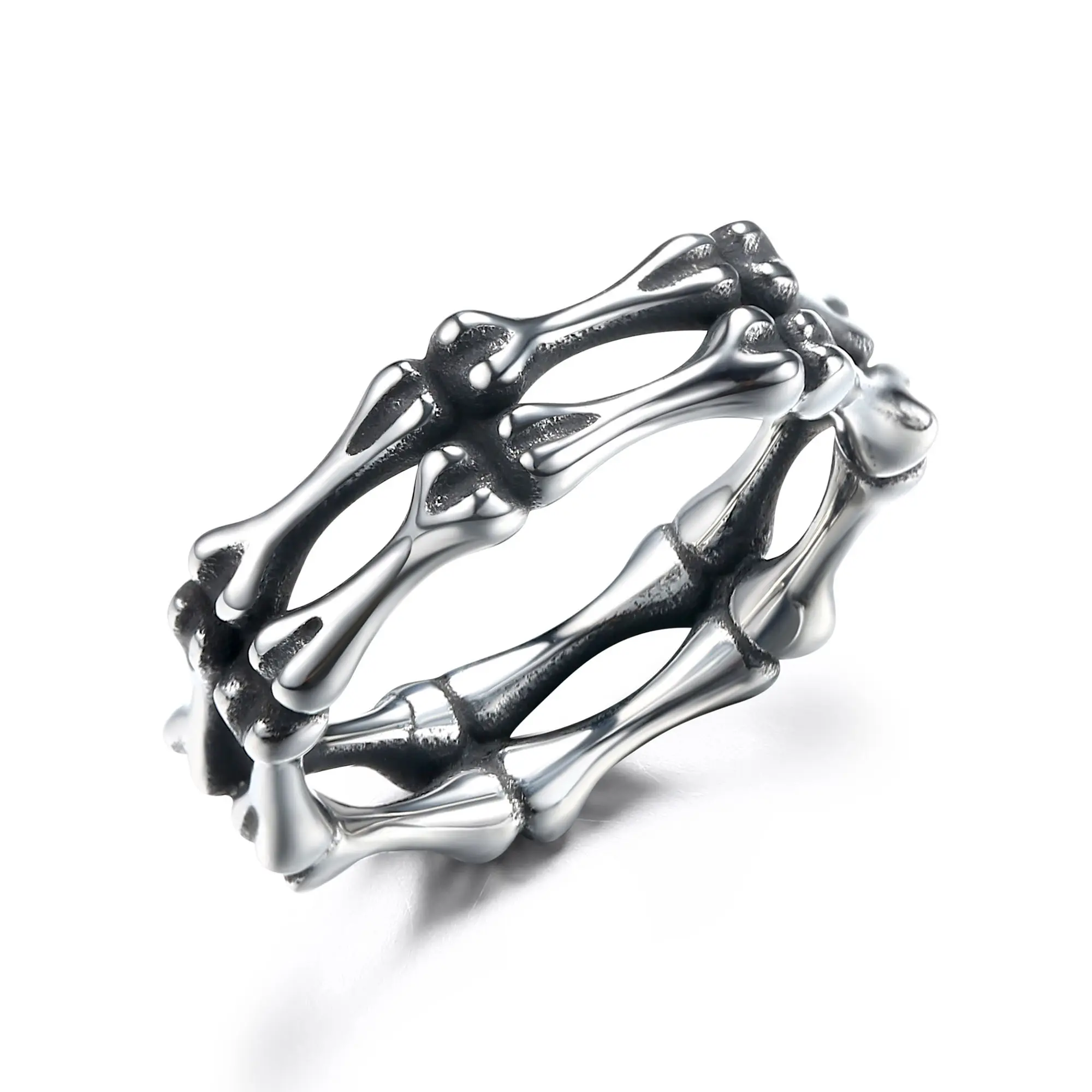 GTHIC Punk Double-Layer Bone Band Gothic Skull Ring, Stainless Steel Fashion Magic Eternity Ring - Unique Versatile Jewelry for Men, Ideal Wedding Engagement Birthday Gift, Skull Themed