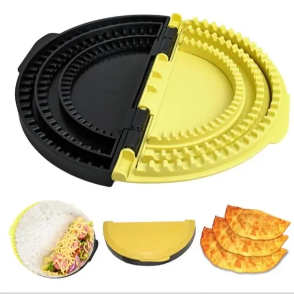 3-in-1 Tortilla Sealer & Crimper, Adjustable 6", 8" & 10" Size, Kitchen Press for Sealed Quesadillas, Tacos, Burritos, Sandwiches and Wraps, Food-Grade Plastic, Yellow & Black