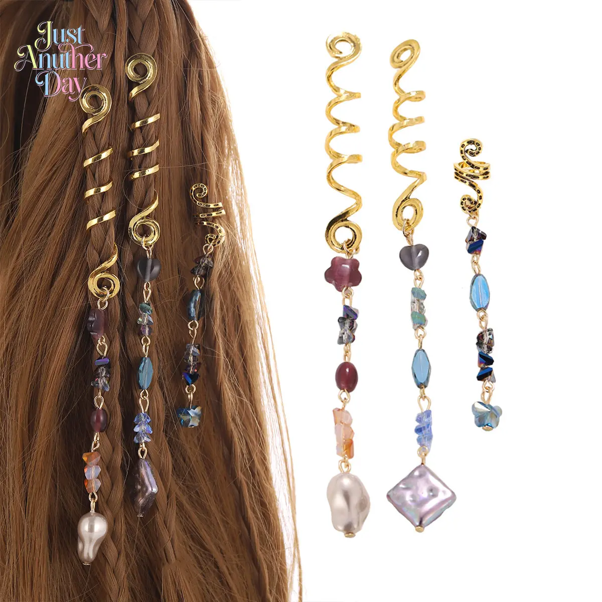 Snake-Shaped Crystal Pendant Hair Clips, Boho Braids Dreadlock Accessories, Funky Unique Sports & Outdoor Camping Hiking Picnic Hair Jewelry