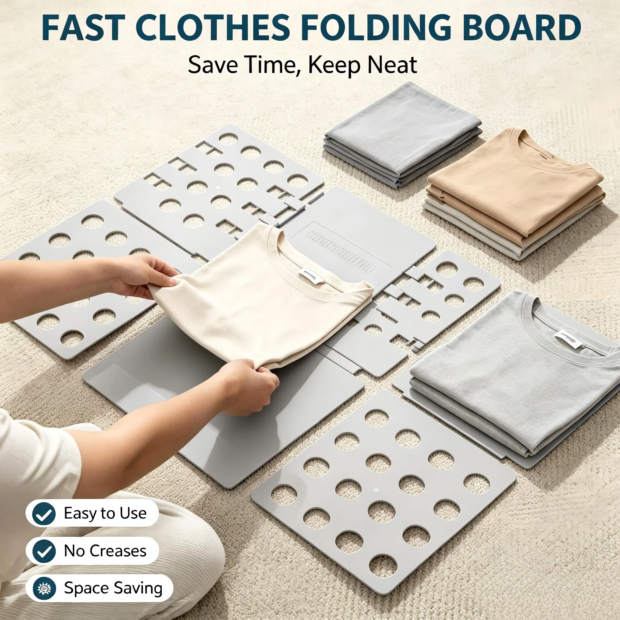 Clothes Folding Board - 18.9in x15.75in Compact Plastic Portable Quick-Fold Laundry Accessory, Space-Saving Home Goods Storage Aid, Efficient Home Organization Tool, Laundry Room Essential