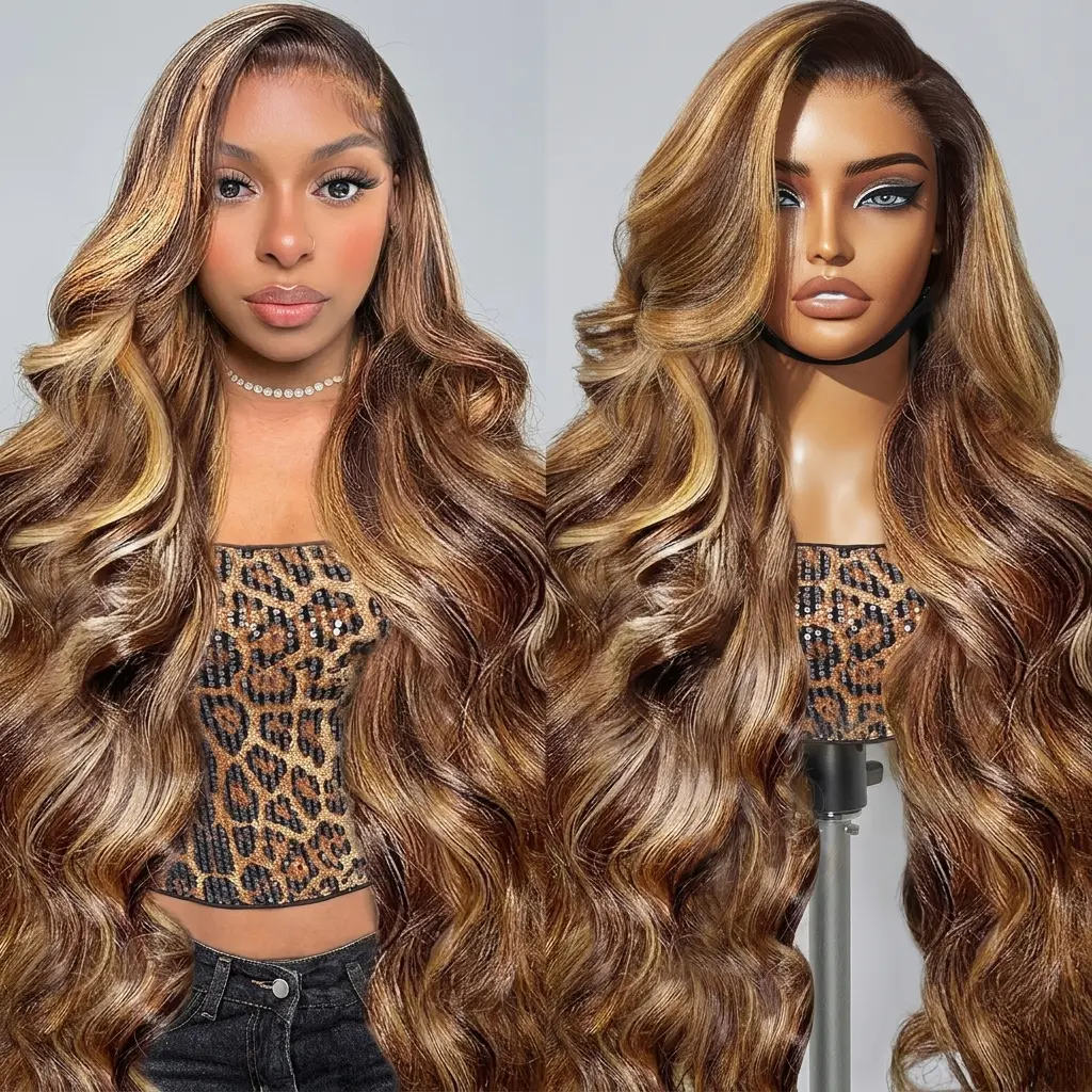 24inch Piano Color #4/27 Glueless Wig Blended Human Hair 4x6 Ready to Go Wig Highlight Body Wave Pre Plucked