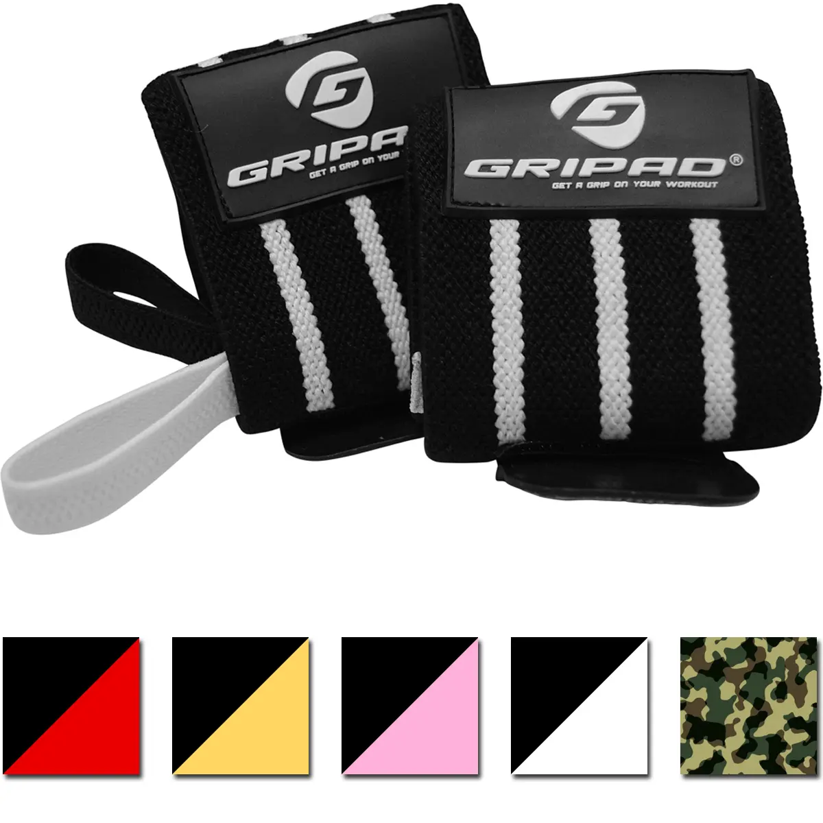 Gripad Unisex Pair Weight Lifting Wrist Wraps, 12in x 3in Rubber Support for Weight Training, Curls, Handstands