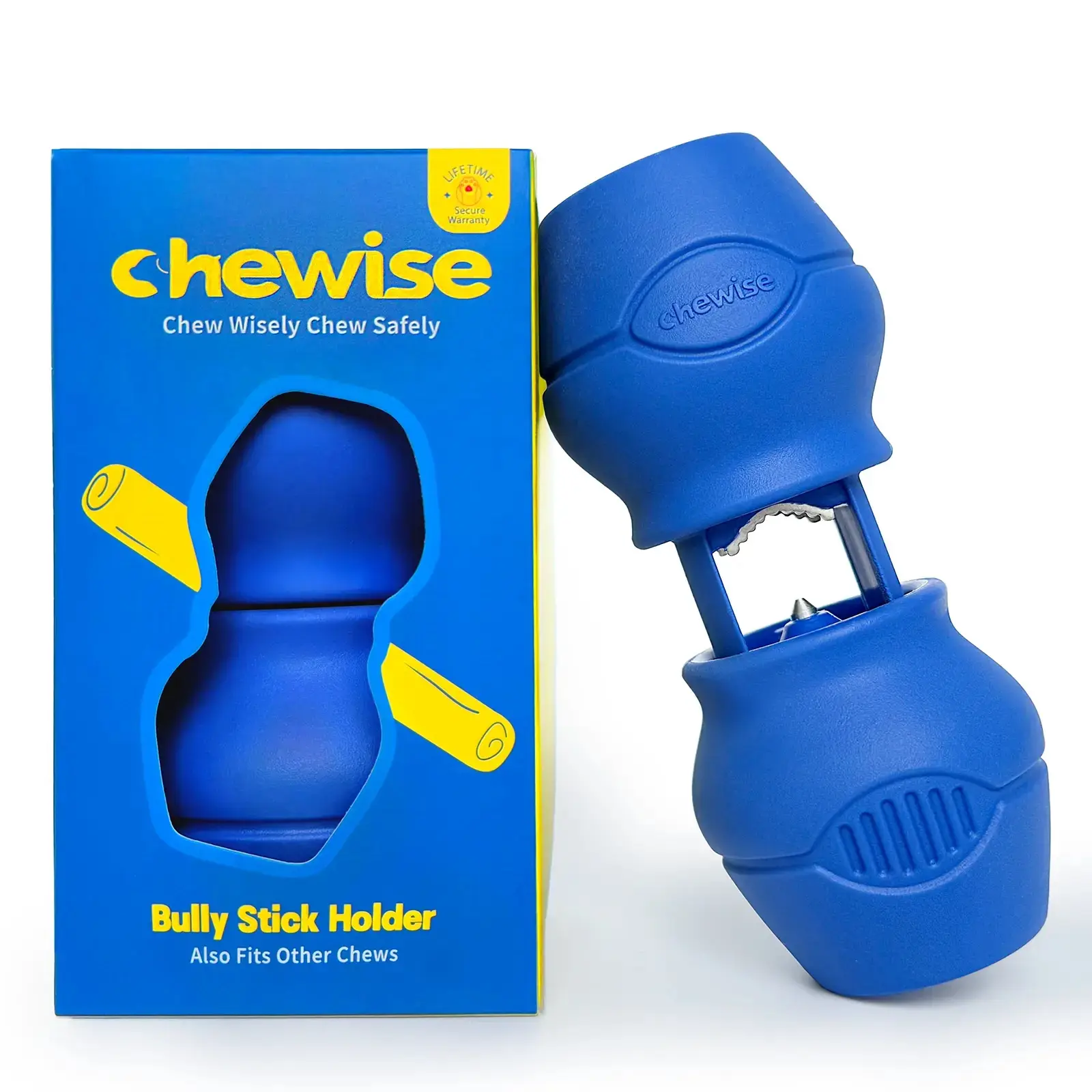 CHEWISE Standard Size Bully Stick Holder - Heavy-Duty Anti-Choking Dog Chew Holder, Metal Teeth, BPA-Free Stainless Steel, Food-Grade Nylon, Corrosion-Resistant, Insert & Lock Design for 20-70 lbs Medium Aggressive Chewers
