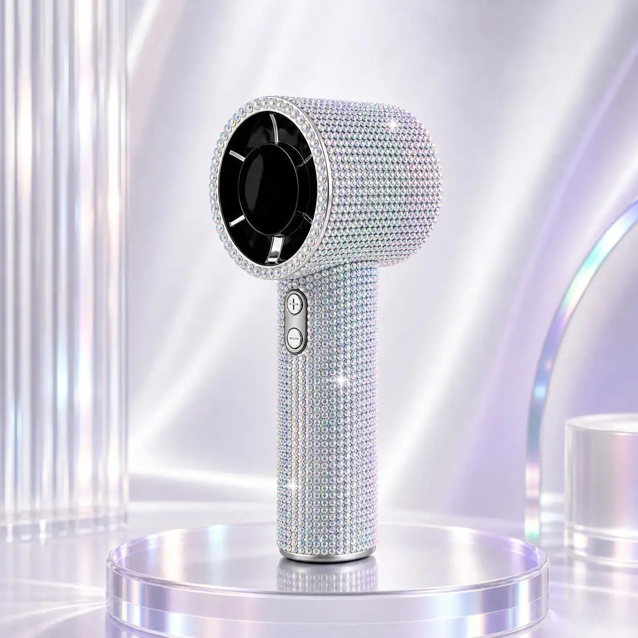 2026 Viral Sparkly Crystal Rhinestone Handheld Mini Fan High Wind Speed Portable Cooling Fan USB Charging Digital Power Display Luxury Bling Hand Fan Cute Makeup Setting Fan Travel Beach Outdoor Essentials Aesthetic Gift For Girls Ladies