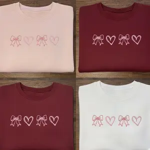 Bows and Hearts Embroidery Sweatshirt, Tshirt, Hoodie, Couqette Valentine Shirts, Valentine's Day Gift for Her