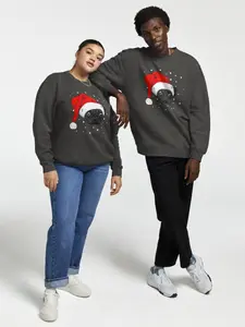 Cute black pug in christmas hat Pullover Sweatshirt