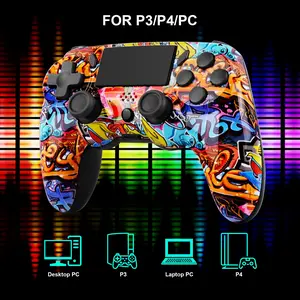 GAMINJA Wireless Graffiti Controller, Compatible With Ps4/ps3/PC, 3.5mm Audio Jack, Six-Axis Gyroscope Sensor, Dual Motor Vibration, 3D Joystick, Wireless Controllers