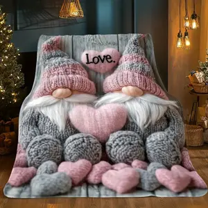 This portable blanket features gnomes and heart patterns, is lightweight and easy to carry, and is suitable for travel, camping, or can be used on sofas, beds, or chairs in the living room or office.