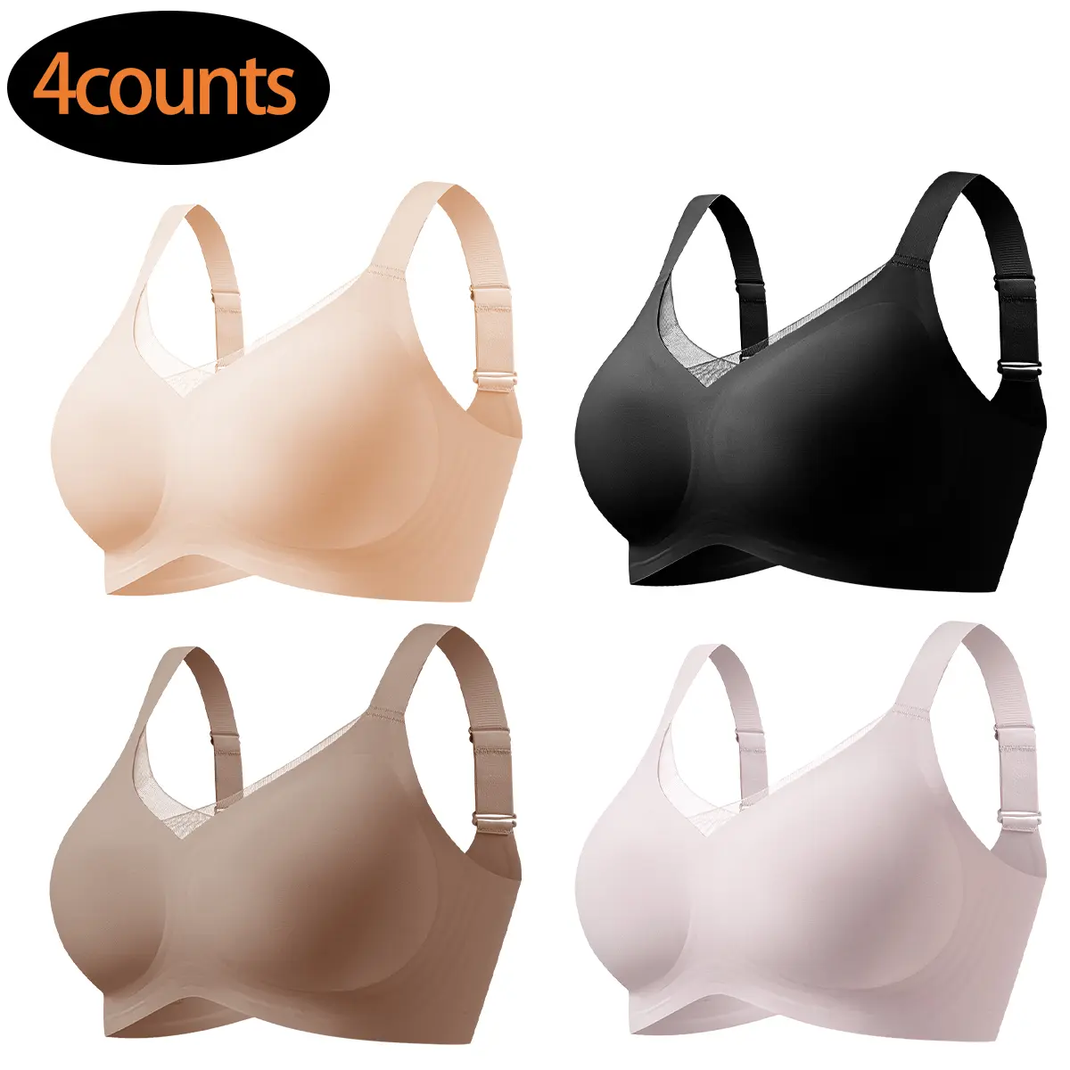 Quietlake Jelly Bra Deep V Plunge with Wide Straps Seamless Wireless Bras Comfort & Sexy U-Back Design Everyday T-shirt Bra for Women Casual Wear