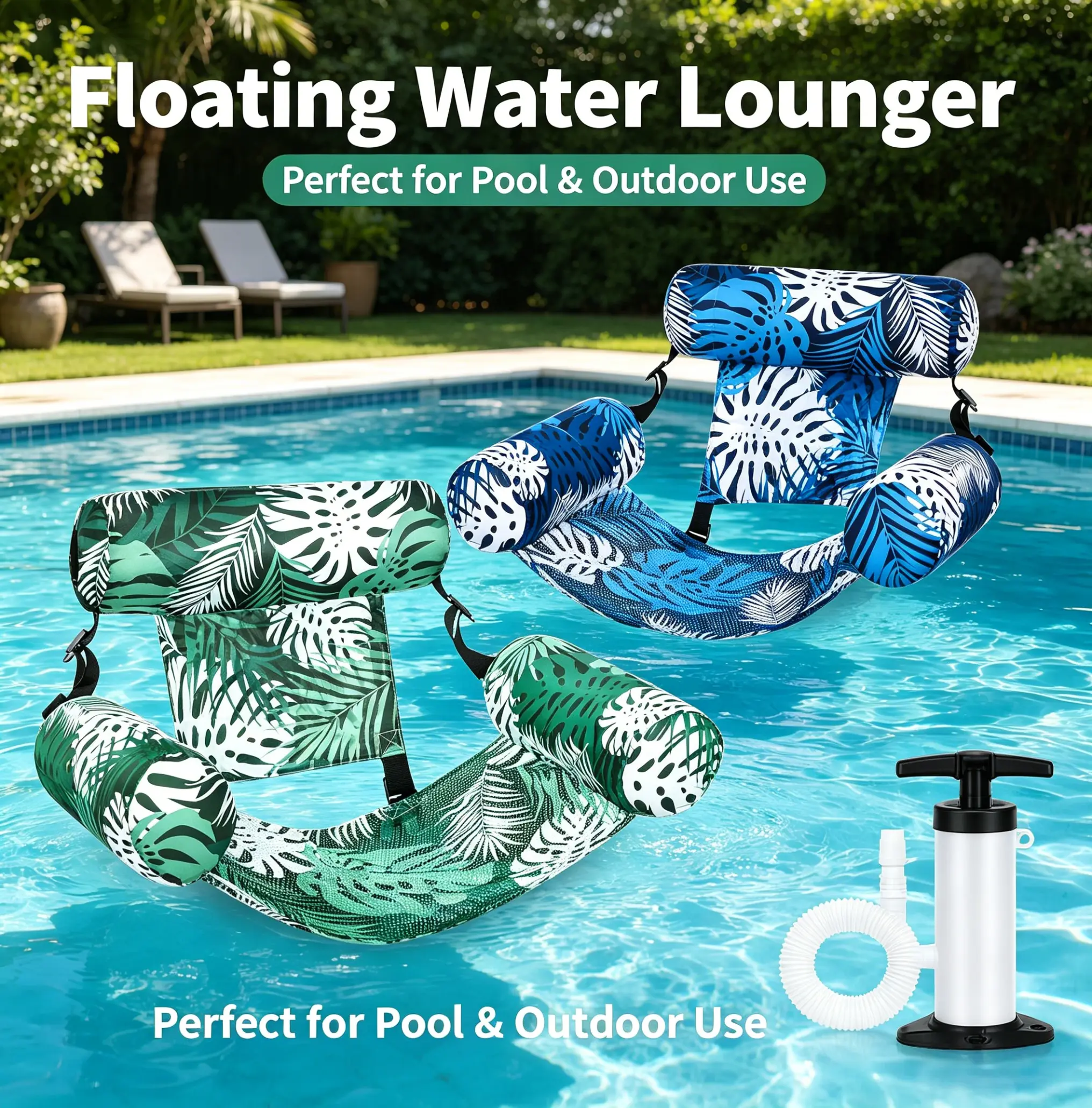 2-Piece Adult Floating Water Lounge Set, Supportive Backrest Floating Hammock Pool Chairs, Cool Mesh Suspended Seats, Anti-Tip Floats for Pools, Lakes & Beach Summer Relaxation