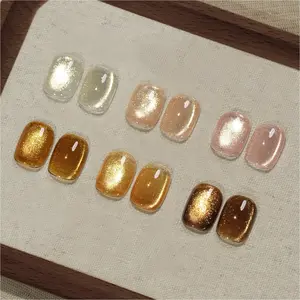 GAOY Rustic Amber Cat Eye Gel Nail Polish Set with Magnet for Sparkling Maillard Effect, Caramel Amber Glitter Nail Art, Long Lasting Gel for Home & Salon Manicure