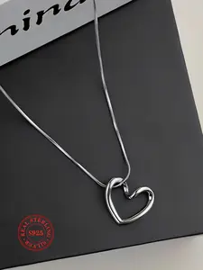 S925 Sterling Silver Hollow Out Heart Design Pendant Necklace for Women, Fashion Pendant Necklace for Party, Daily Decor, Trendy All-match & Exquisite Jewelry for Birthday Gift, Daily Wear Necklace, Love Necklace, Minimalist Chain Necklace