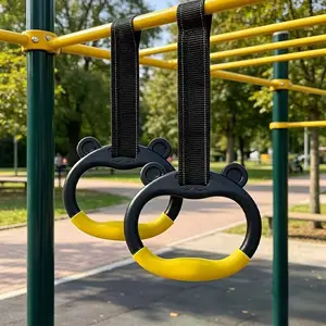 Adjustable Bear Shape Gymnastics Rings Set, Home Swing Ring, Indoor Outdoor Multi-Function Training Ring, Playground Expansion, Non-Slip Handle