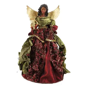 Santa's Workshop Aa Christmas Angel Tree Topper, 15" Tall, Red/Gold/Green