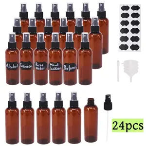 24 piece Small Refillable Liquid Containers 2oz Amber Plastic Spray Bottles Empty Spray Bottle for Hair, Travel, Plants, Cleaning Solutions