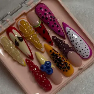 Fruit Salad Press On Nails, Summer Holiday Nails Set, Fresh Look False Nails Art, 3D Tropical Fruit Nails