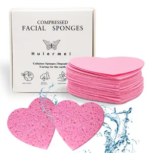 30-Piece Compressed Facial Sponges Box, Heart Shape Natural Cleaning Sponge, Reusable Facial Cleansing Pads for Deep Cleansing & Makeup Removal, Makeup Remover Tool