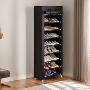 UDEAR 10-Tier Shoe Rack with 9 Compartments and Dust Cover Shoe Storage Shelving Unit, Suitable for Hallways and Bedrooms