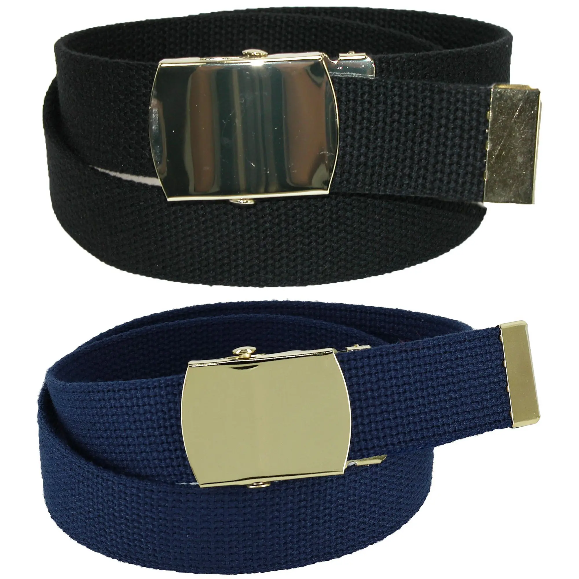 CTM Kid's Cotton Belt with Brass Military Buckle (Pack of 2 Colors), Removable Buckle Belts