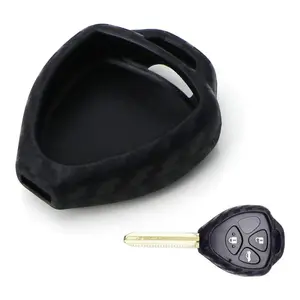 iJDMTOY Carbon Fiber Finish Soft Silicone Key Fob Cover For Toyota Scion Heart Shape Blade Key (Black Twill Weave Pattern)