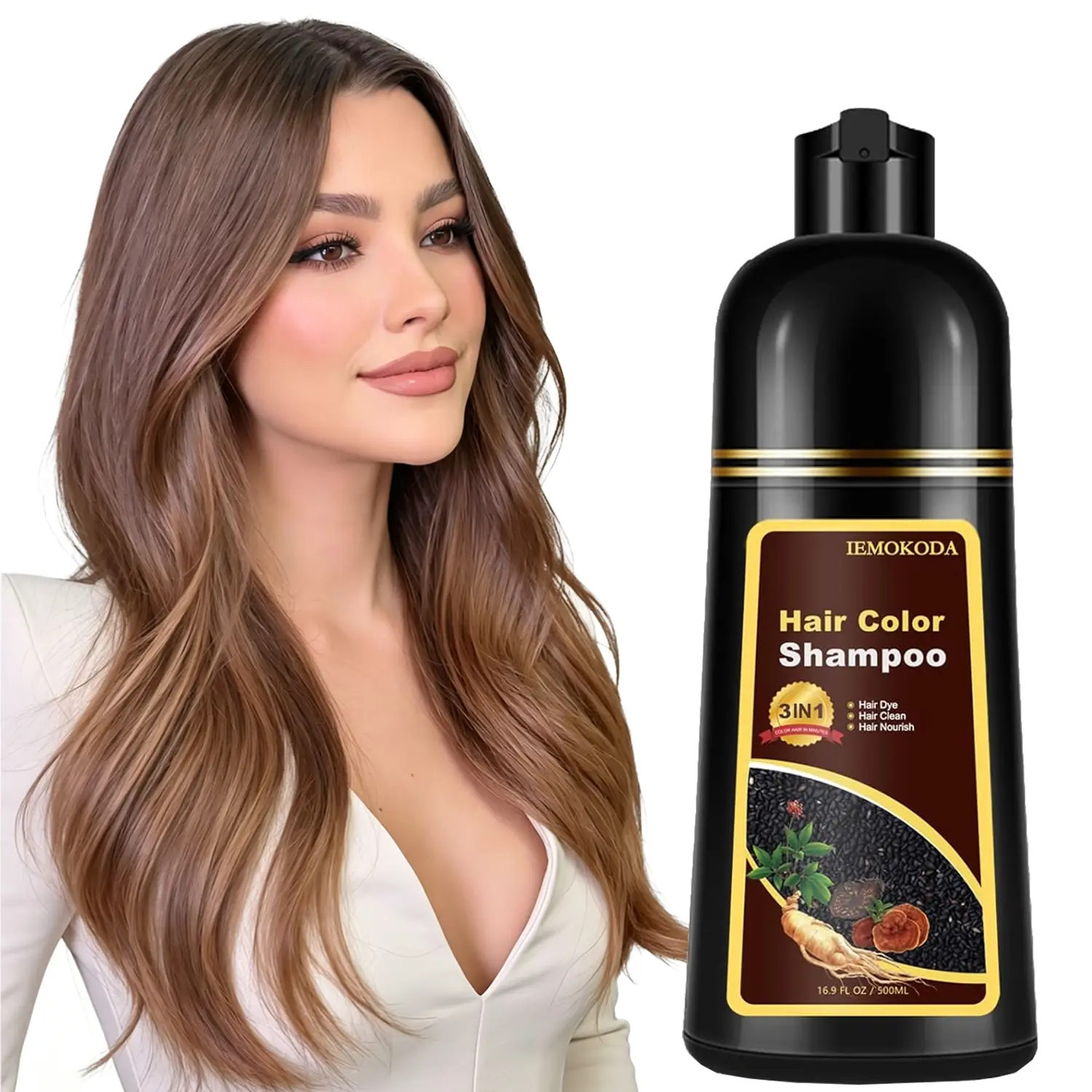 Natural Coffee Hair Dye Shampoo – 3-in-1 Herbal Formula for Men & Women, Long-Lasting Color in 10-15 Mins, Instant Color Shampoo Hair Shampoo Champu Con Tinte Para Canas, Paraben-Free & Hypoallergenic 16.9 Fl Oz
