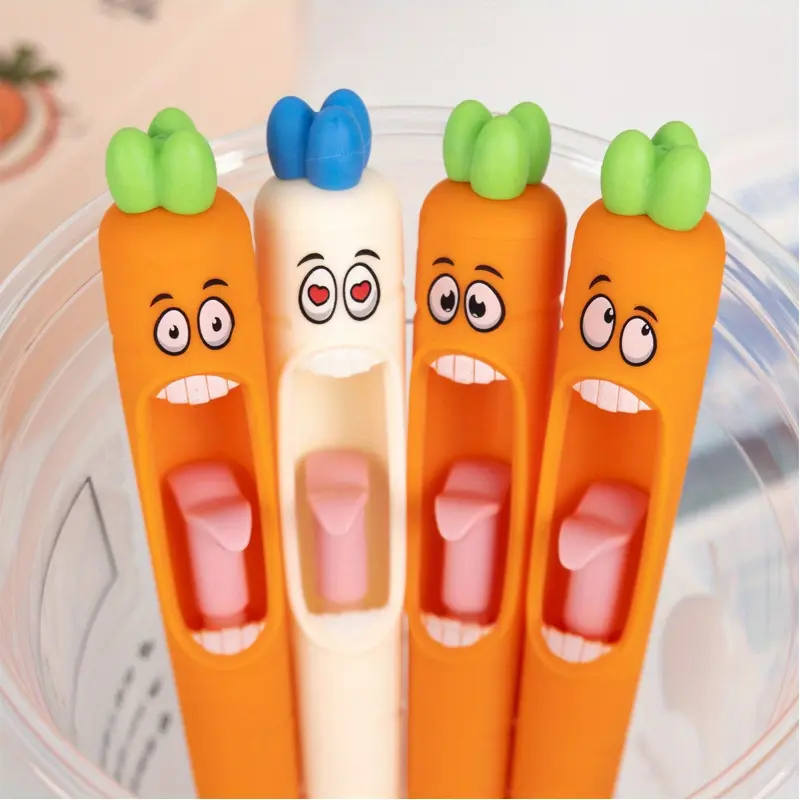 4/8 Pcs Pen Set Screaming Carrot Tongue Gel Pens Kawaii 0.5 mm Carrot Writing Pens Black Ink For Easter Basket Stuffers Supplies Office Decorations