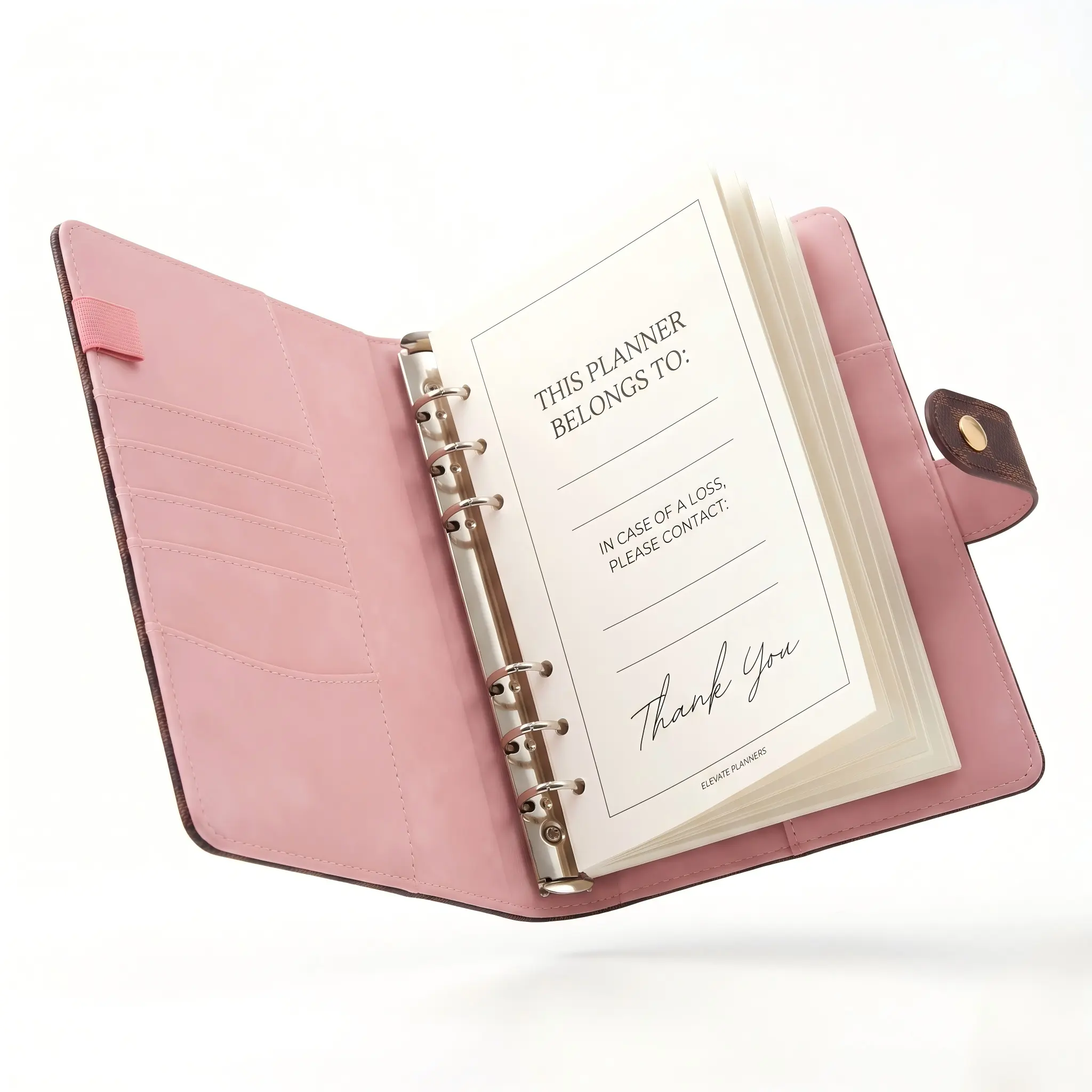Checkered PU Leather 6 Ring Binder Planner, 2026 Daily & Hourly Schedule Organizer, A5 Size Portfolio Binder, Professional Office & Personal Agenda with Snap Closure