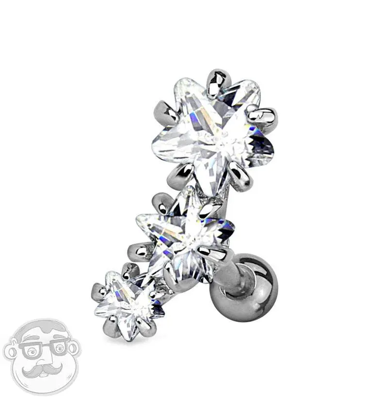 Clear Triple Star CZ Tragus - Cartilage Barbell