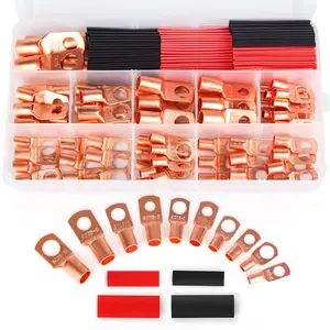 130PCS Copper Wire Lugs & Heat Shrink Set – Battery Cable Ring Terminals Connectors Kit for AWG 12-2 Gauge, Heavy-Duty Electrical Eyelets