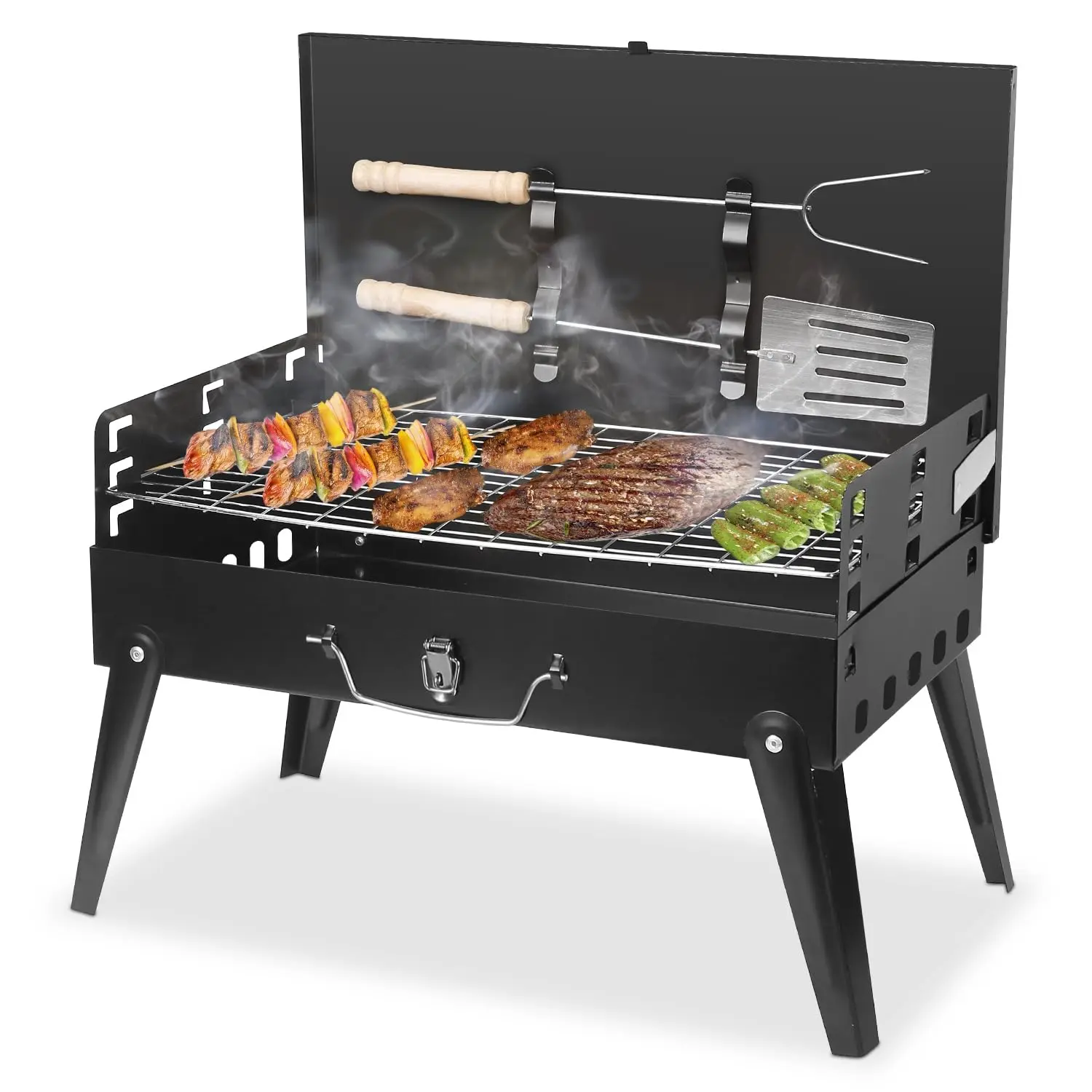 Portable Charcoal Barbecue Grill with Adjustable Vents and Sealed Lid, Small Size Detachable Stove for Backyard Picnics and Outdoor Cooking, Grilling Outdoor Cooking, Backyard Gear, Foldable