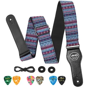 LEKATO LGS-10 2″ Wide Bohemian Style Guitar Strap for Electric Bass Acoustic Guitar, Bass Strap Padded Guitar Straps with Picks & Locks, Cable Fixing