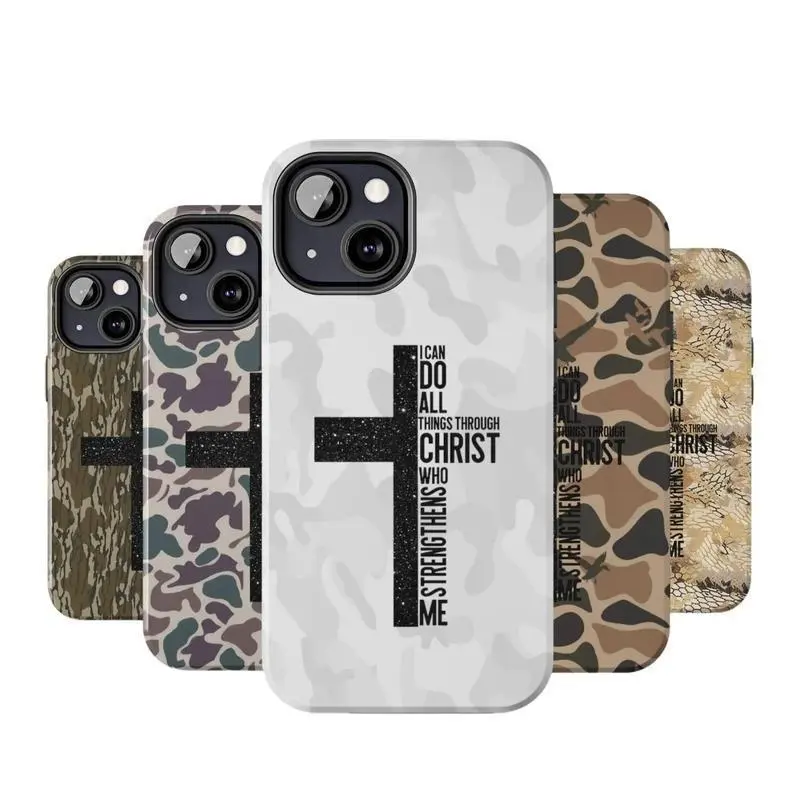 Camo Vintage I Can Do All Things Through Christ Who Strengthens Me Camo Phone Case for iPhone 17 16 15 14 13 12 11 X 8 7 series