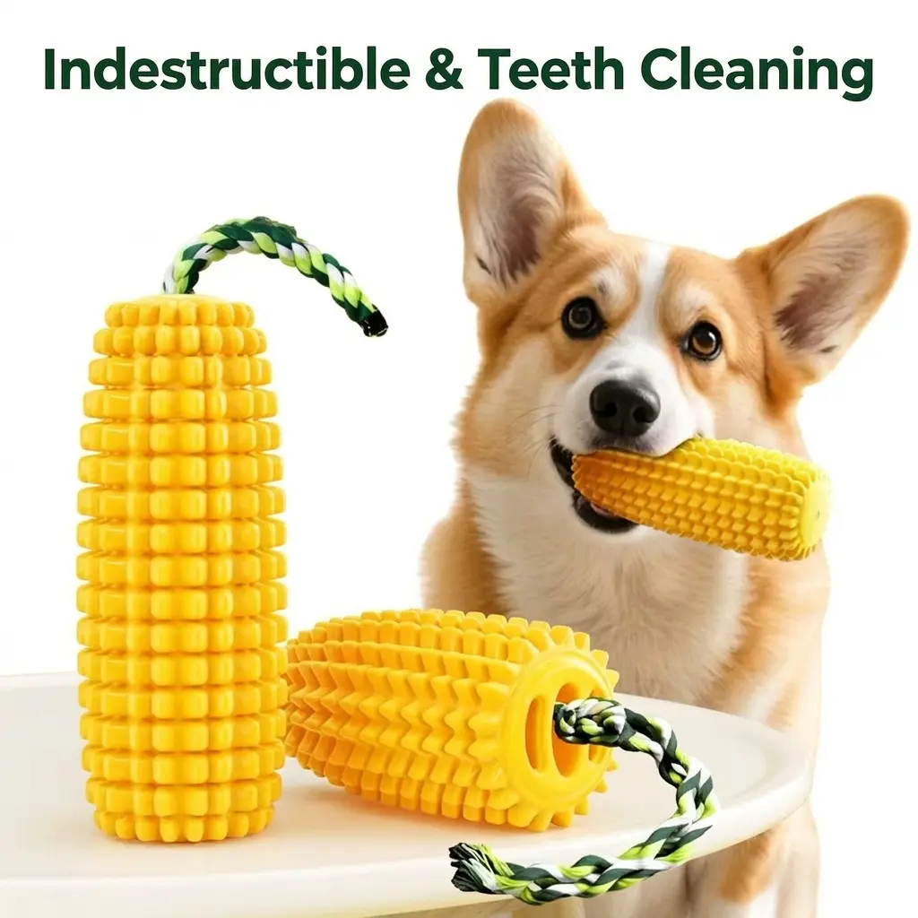 Heavy Duty Corn Dog Chew Toy for Pitbulls, German Shepherds - Indestructible, Non-Toxic, Squeaky, 360° Dental Cleaning, Stress Reliever for All Sizes (Ideal for Beach, Lake Use), Best Toys For Tough Chewers