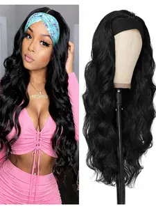 Long Wavy Headband Wig for Women Black Wigs 200% Denisty Headband Wigs Put On and Go Glueless Wig Long Synthetic Wig for Women Party Daliy Use（26inch)
