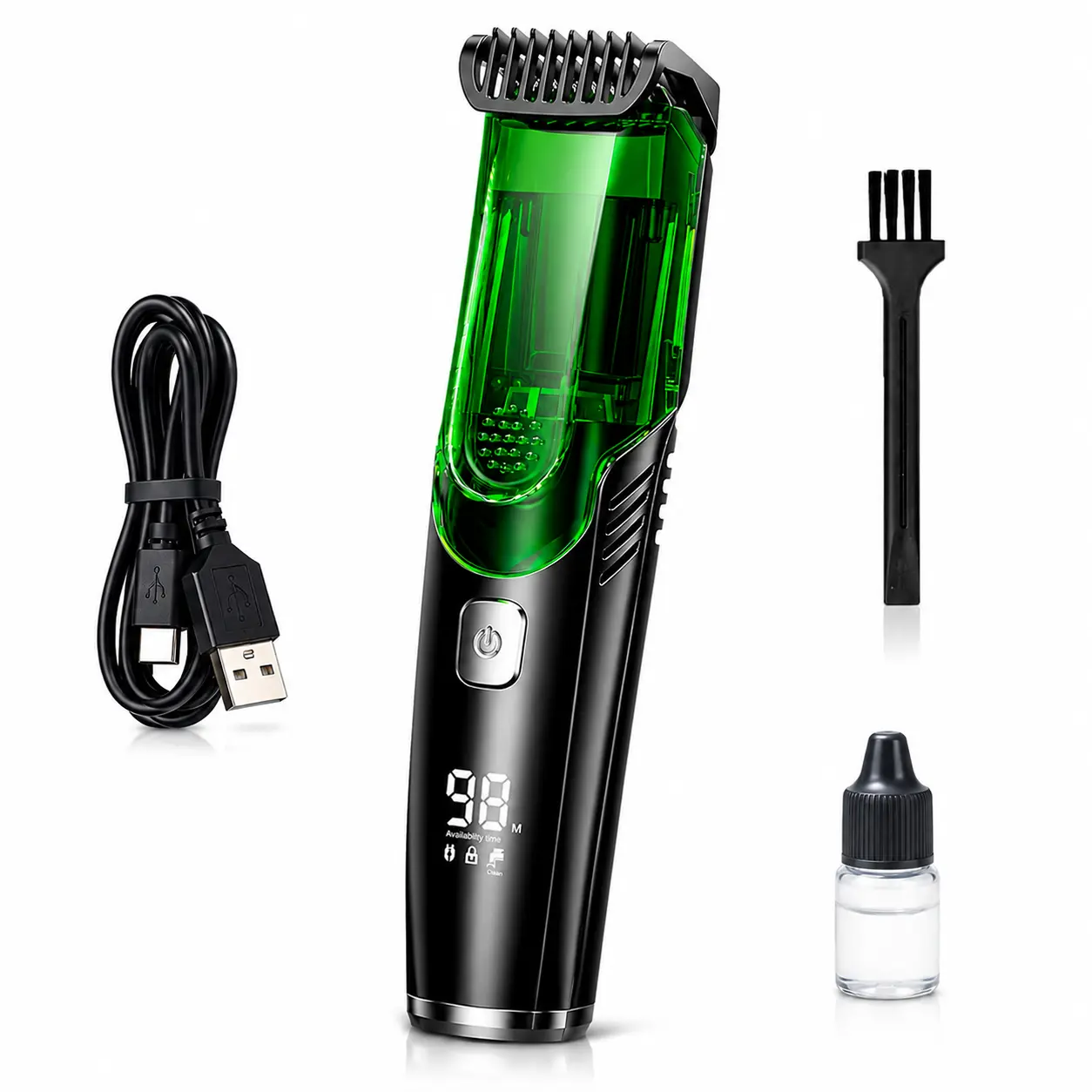 Vacuum Beard Trimmer for Men, Mustache Trimmer for Men with Adjustable Length Comb (1–20mm), Electric Trimmer for Beard, Mustache, and Stubble