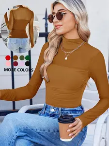 Women's Contour Turtleneck High Neck Bodysuit - Long Sleeve Casual Mesh Body Sculpting Top | Premium Seamless Leotard for Evening Wear & Trendy Outfits