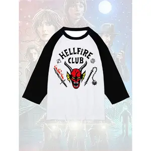 Stranger Things 5 Hellfire Club Logo Raglan Baseball Tee