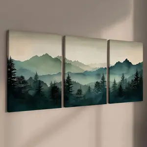Misty Forest Landscape Pattern Canvas Painting with Frame, 3 Counts/set Wooden Framed Canvas Painting, Wall Art Decoration for Home Living Room Bedroom Office, Canvas Prints Artwork