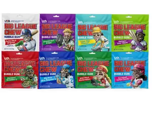 Big League Chew Bubble Gum 2.12 oz 60g 1 Pack 8 Classic Flavors Sour Apple Strawberry Cotton Candy Blue Raspberry Grape Watermelon Tropical Chewing Gum