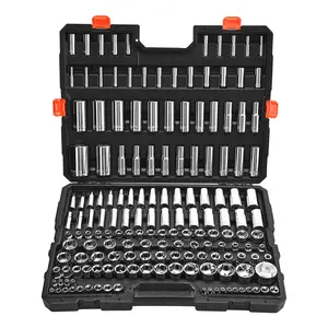 VEVOR 163-Piece Socket Tool Set, 3/8-1/4-1/2 in Drive, SAE & Metric, Deep & Standard Sockets, Chrome Plated CR-V Alloy Steel Mechanic Tools with Storage Case for Automotive Repair
