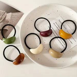 6pcs French Hair Ties High Elasticity Plastic Ponytail Clips Mixed Color Simple Elastic Hair Ties Solid Candy Acrylic Accessories Elegant Design